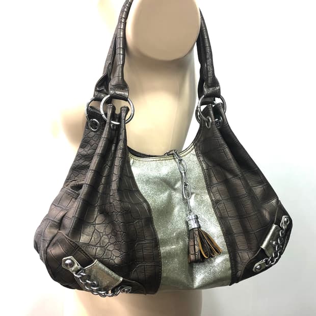 brown snakeskin glitter shoulder bag