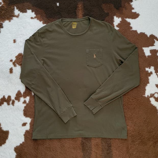 폴로 랄프로렌 남성용 올리브그린 라운드 긴팔티(L)
