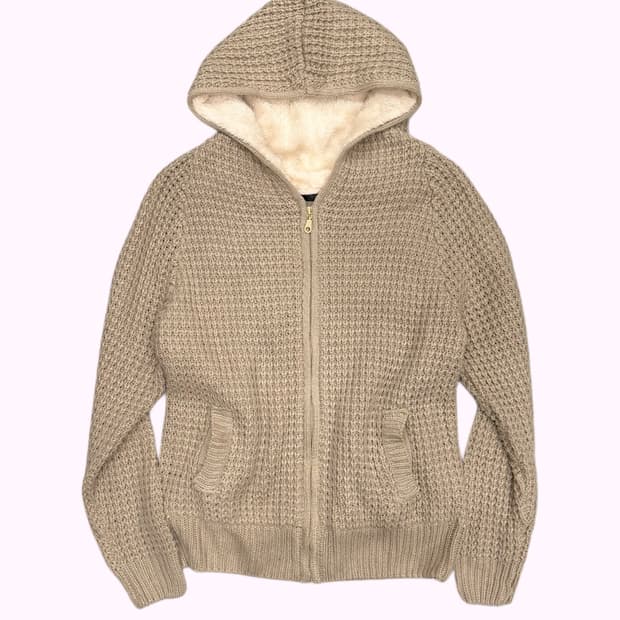 waffle fur knit hood zip-up