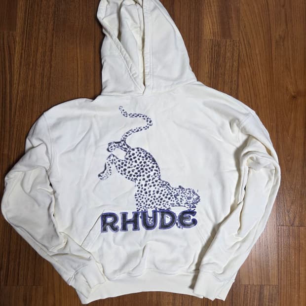RHUDE 루드 표범 프린팅 후드티 아이보리