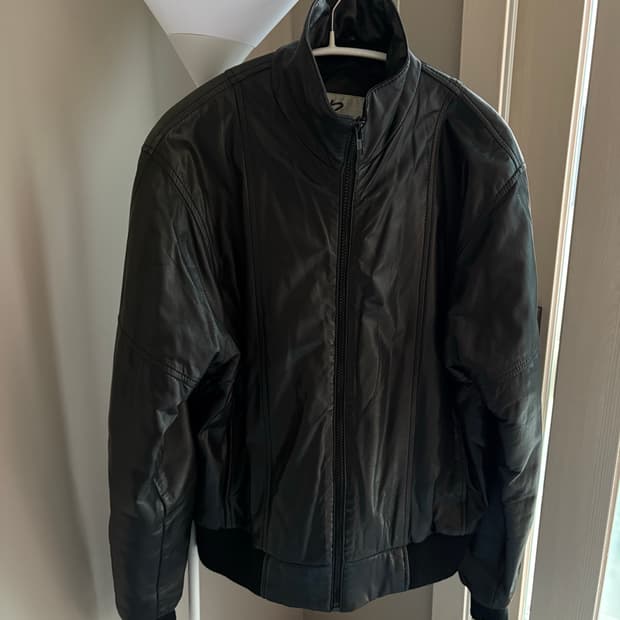 [os] leather high neck jacket black