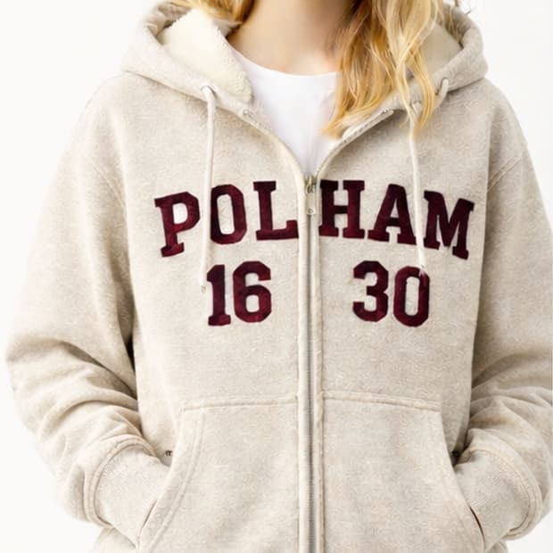 폴햄(POLHAM) 1630 레터링 후리스 기모 집업후드 90