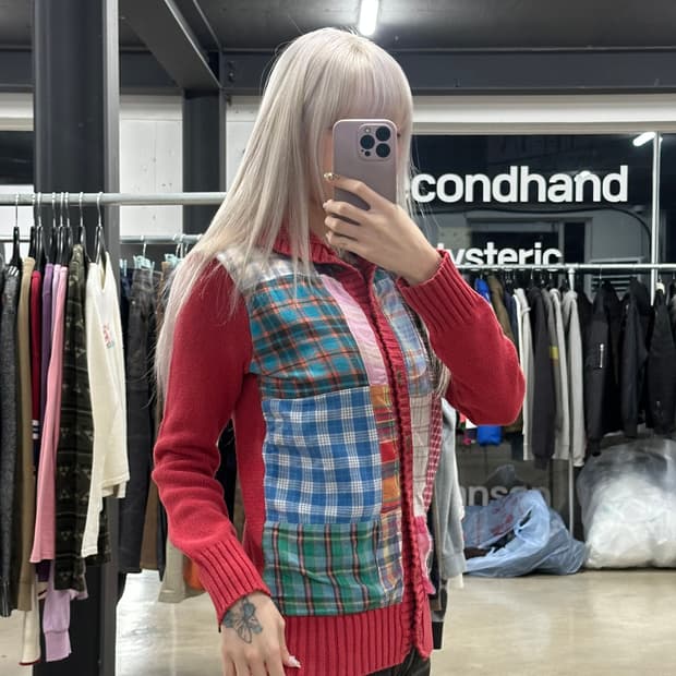 히스테릭 글래머 패치 니트 가디건