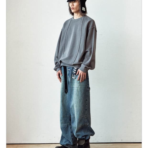 더바이닐하우스 컷오프 라인 맨투맨 딥 그레이 (M)