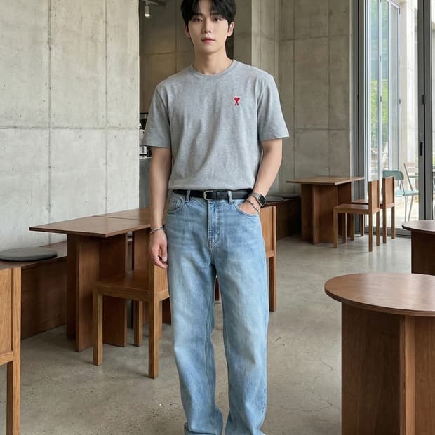 아미 스몰 하트 반팔 티셔츠 회색_L