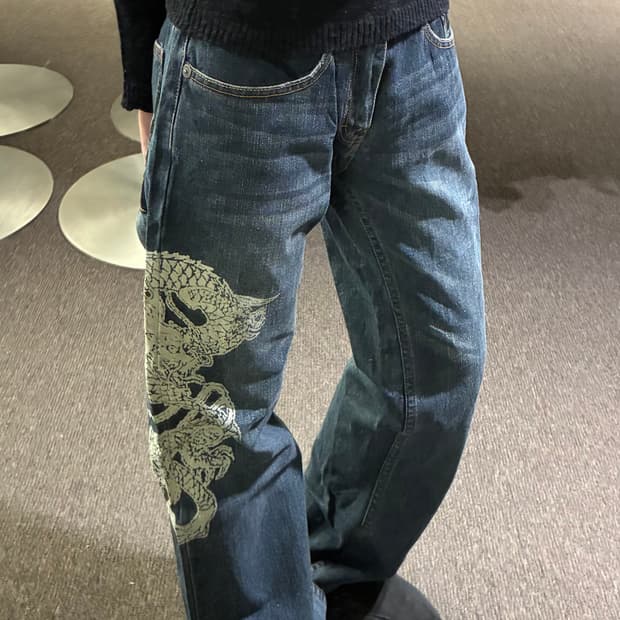 82)Japanese vintage 여성 용 자수 데님팬츠