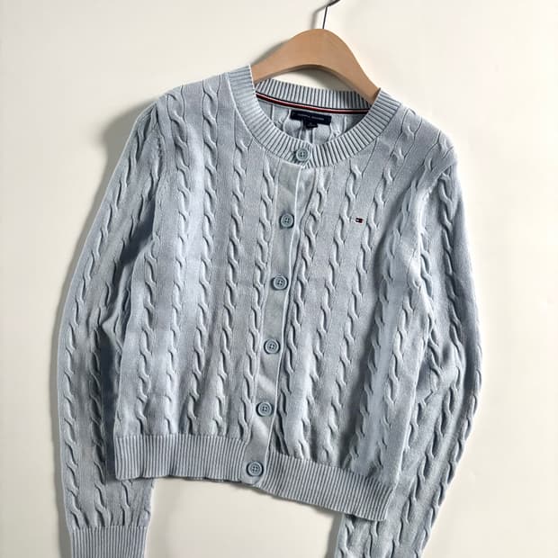 Tommy Hilfiger 타미힐피거 스카이블루 케이블 코튼 가디건