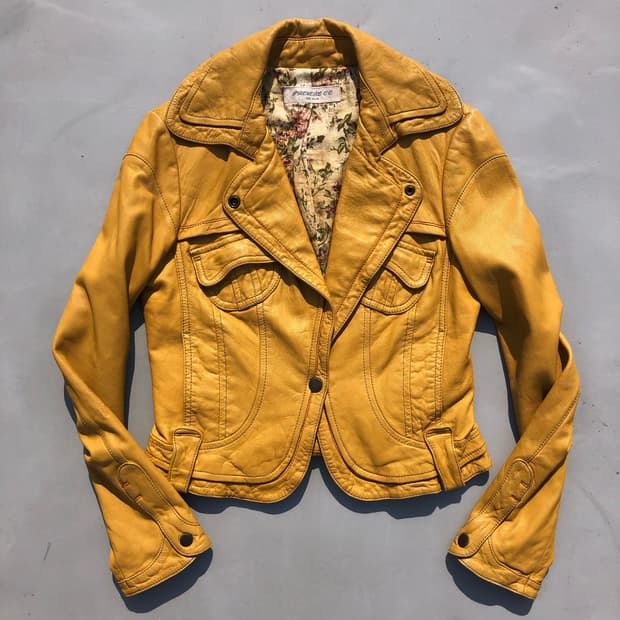 yellow vintage flower leather jk