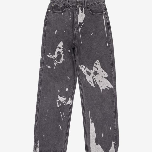 팬시클럽 나비 프린팅 블랙 데님 팬츠