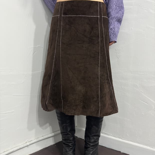 suede line detail midi skirt