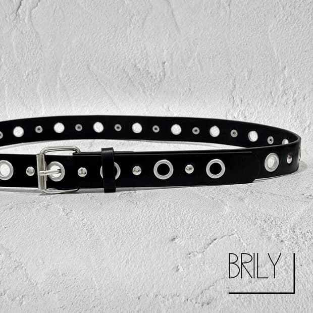 [Unisex] ANDY2 아일렛 티니 스터드 가죽 벨트 블랙