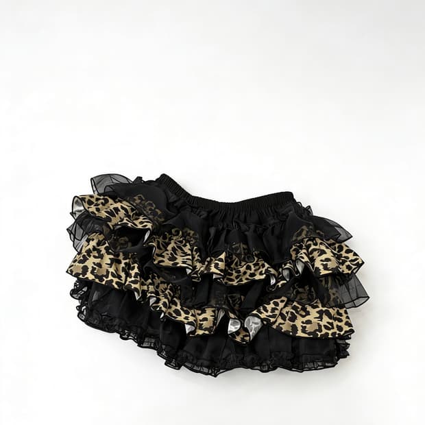 ILLIO 레오파드 퍼프 미니 스커트
