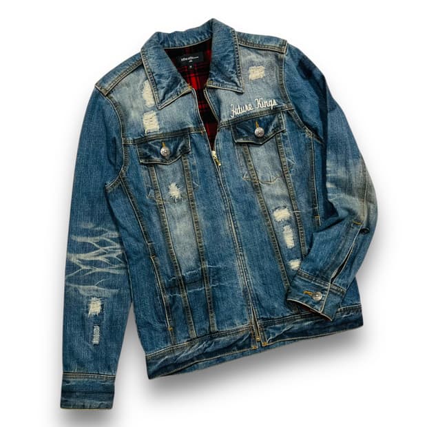 인 더 애틱 디스트로이드 워시드 크로스 음각 데님 자켓