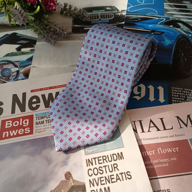 닥스 실크 스카이블루 패턴 넥타이 8.9cm 새제품 A19252
