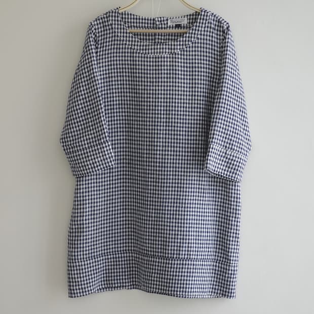 FRENCH LINEN 네이비 체크 원피스
