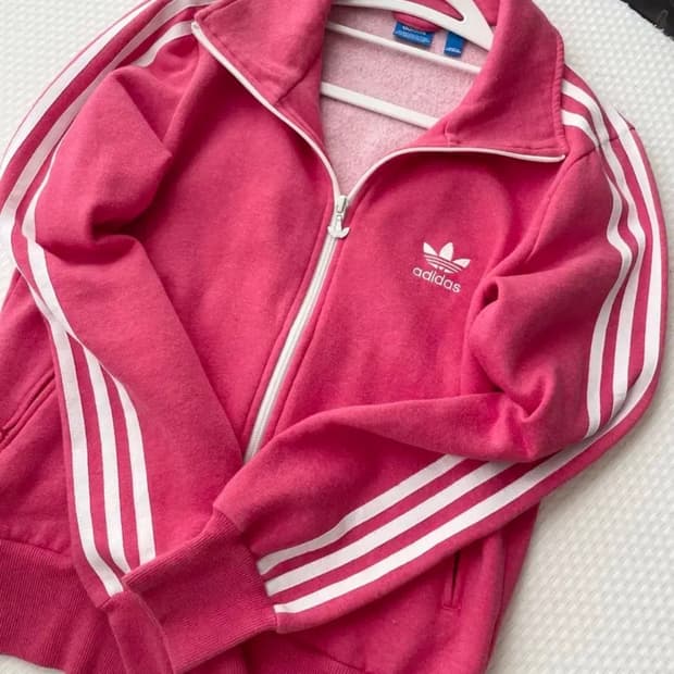 아디다스 파이어버드 코튼 핑크 트랙탑 후드집업 져지 빈티지