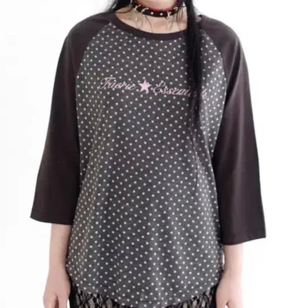 샵페어리 도트 래글런 티셔츠 차콜