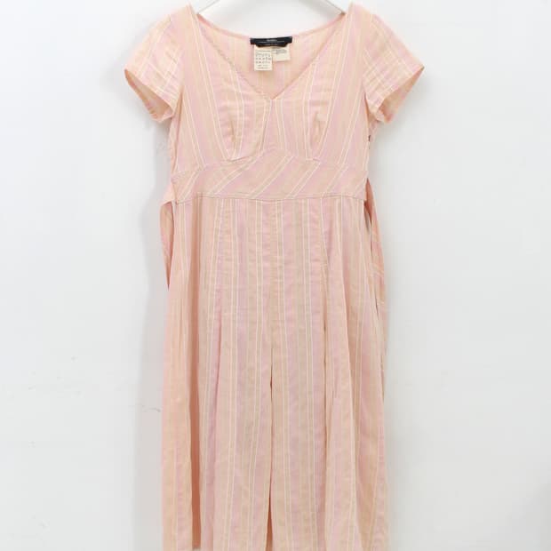 막스마라 핑크 실크 스트라이프 나시 원피스