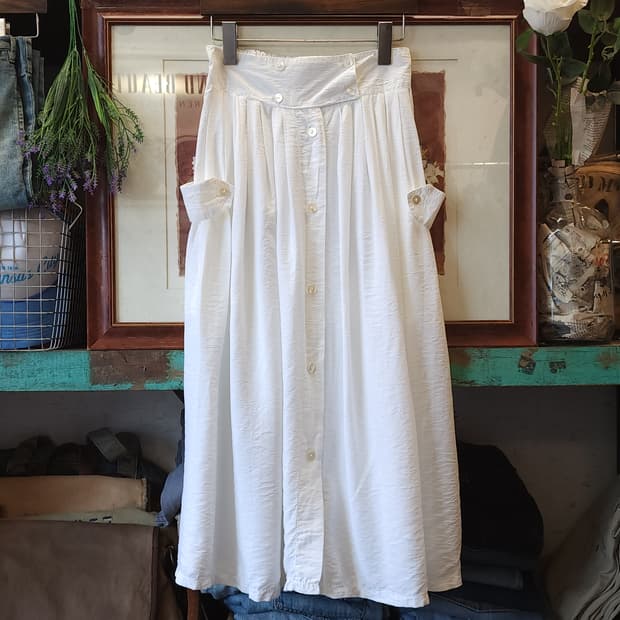 90s 유럽빈티지 화이트 로맨틱 블라우스 롱 스커트 버튼 클로져