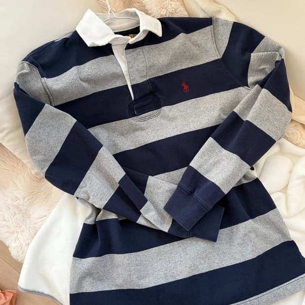 폴로 네이비 스트라이프 카라 티