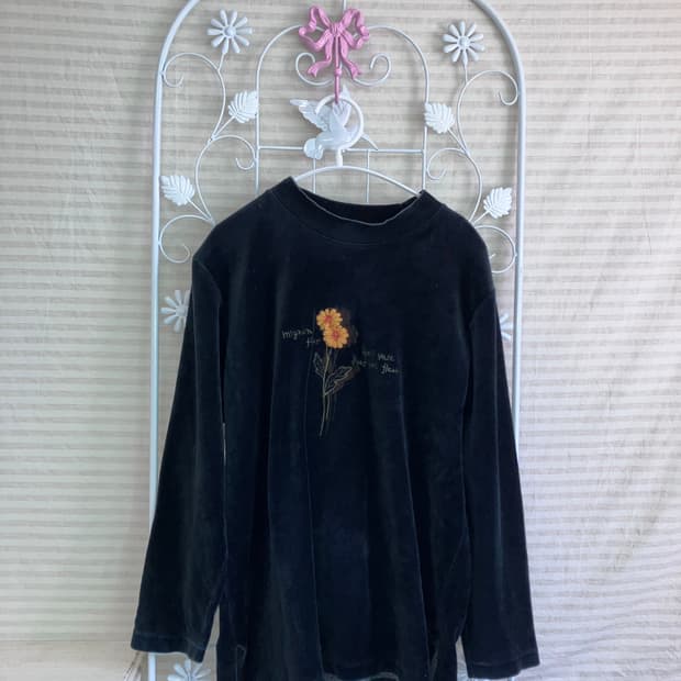 jpn vintage 블랙 플라워 니트 y2k 스트릿 갸루 펑키 일본빈티