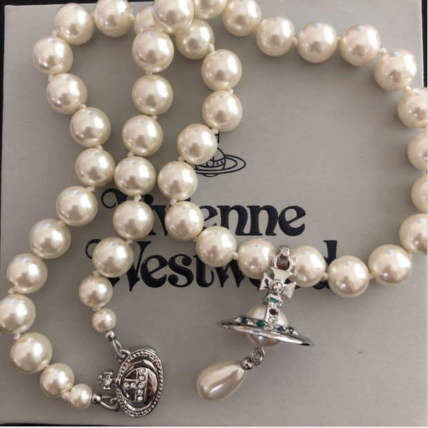 비비안웨스트우드 진주 펄 레인드랍 orb 팬던트 초커 목걸이