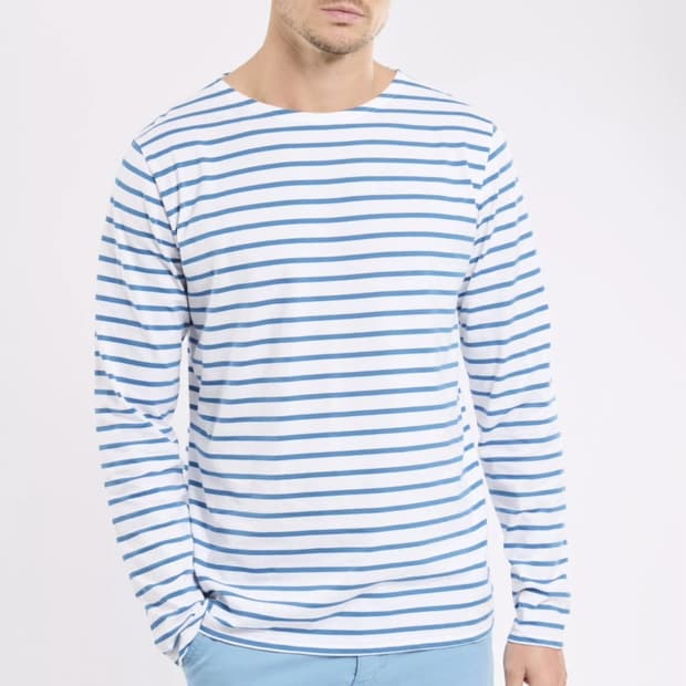 L 아머럭스 보트넥 마린 스트라이프 단가라 긴팔티