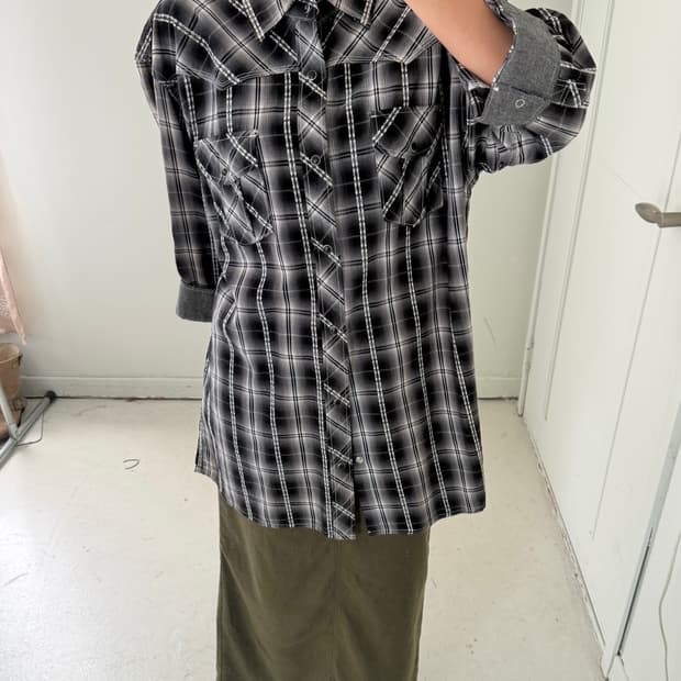 일본빈티지 블랙 체크 웨스턴 원피스