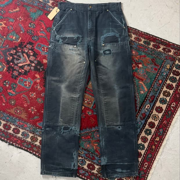 OG USA Made 칼하트 블랙 더블니 칼하트 B01 워크팬츠 썩블니