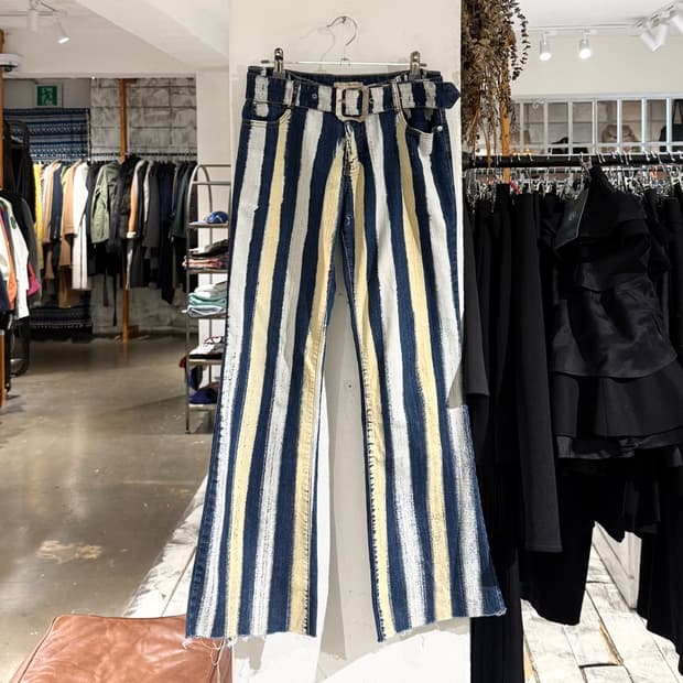 락 베이비 인디고 스트라이프 벨티드 데님 팬츠