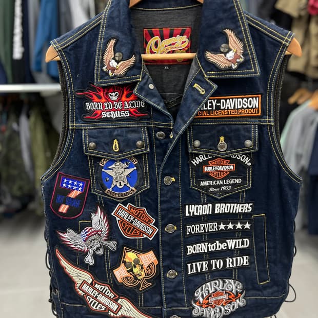 할리 찐청워싱 포인트 청조끼 