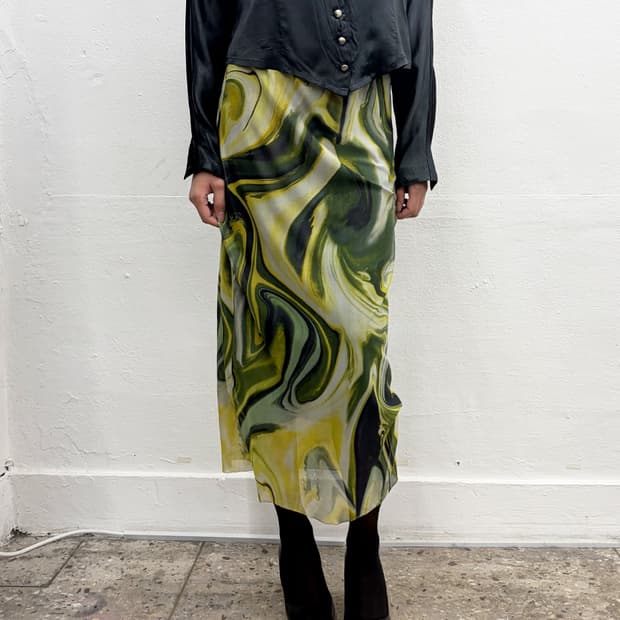 빈티지 마블 패턴 맥시 스커트