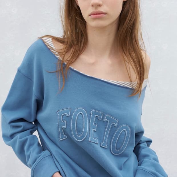 포에토 빈티지 컷 오프 스웻셔츠 맨투맨 블루