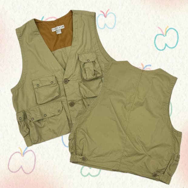 SPINASH 포켓 베스트 베이지 아메카지 빈티지 조끼 캠퍼 캠핑