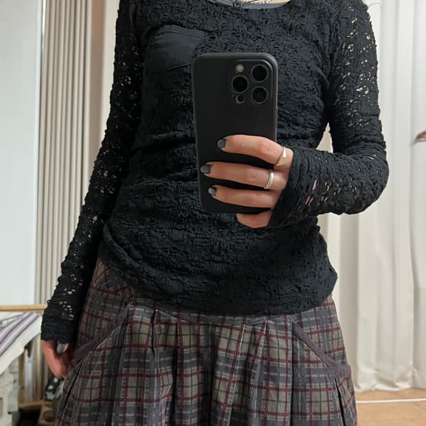 빈티지 여성 펀칭 그물 롱승리브