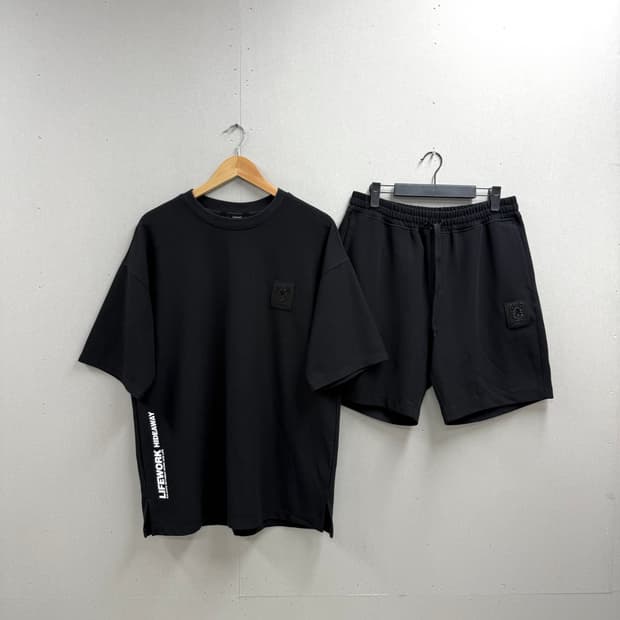 남성 L / 라이프워크 반팔 + 반바지 세트 셋업 블랙