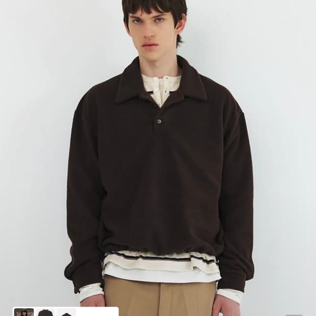 윈더 시어링 폴로 플리스 후리스 fleece 브라운 L