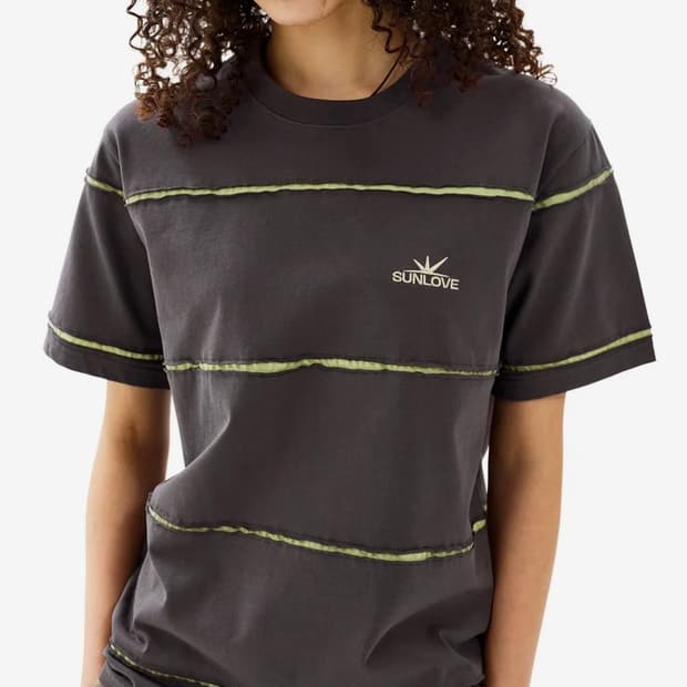 [SUNLOVE] Raw Edge Stripe Tee Charcoal