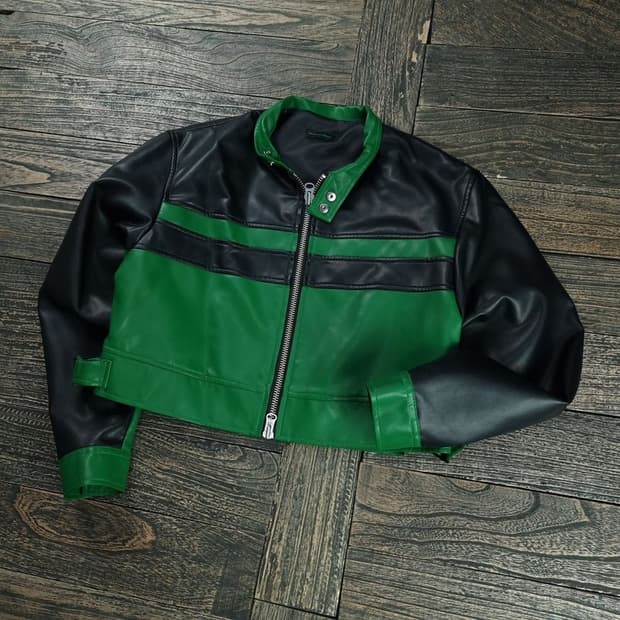 [더 아이덴티티프로젝트] 비건 레더 크롭 레이싱 바이커 자켓 M19011