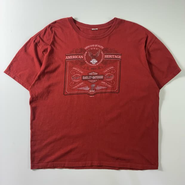 Harley-davidson  할리데이비슨 Y2K 레드 프린팅 반팔티