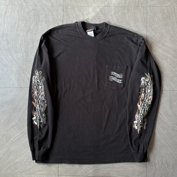 할리데이비슨 미국 생산 블랙 긴팔 티셔츠