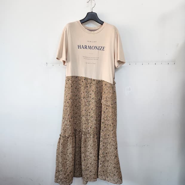 LIST 플라워 반팔 쉬폰 롱 원피스