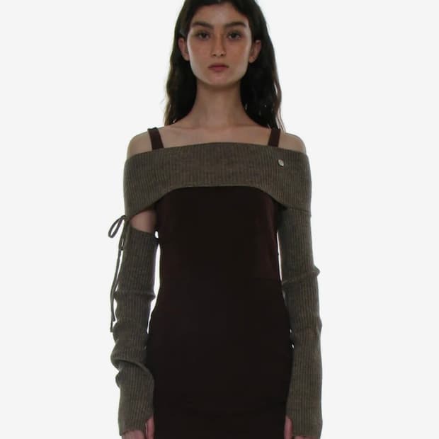 파르티멘토우먼 니트 암 워머 탑 베이지