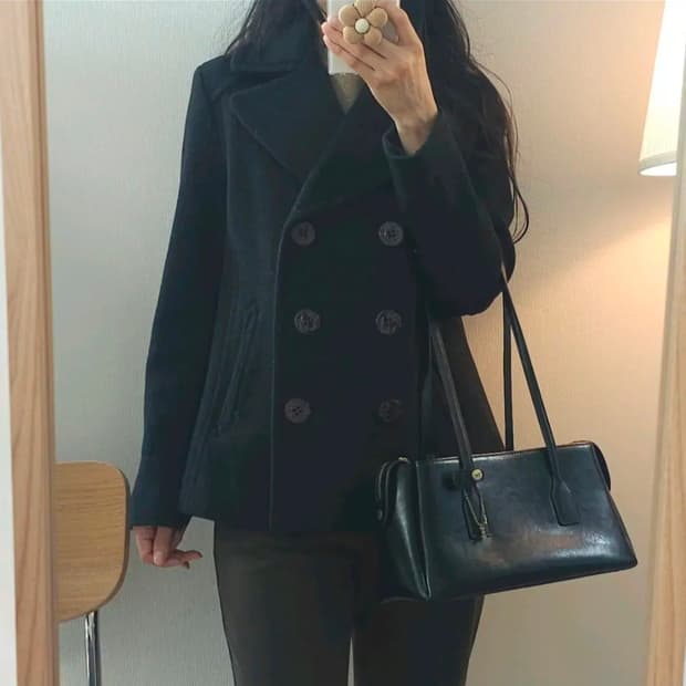 (54)KEITH 울 모직 더블 숏 코트 차콜