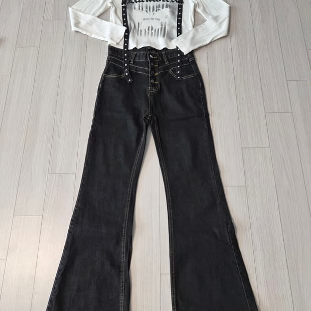 [LeShop] 하이웨스트 4버튼 생지 흑청 부츠컷 데님