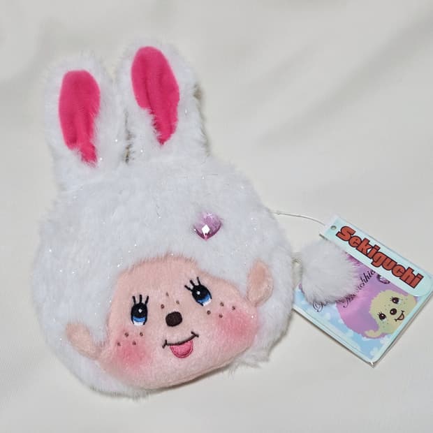 몬치치 화이트 펄 버니 카라비너 지갑 키링 🐰