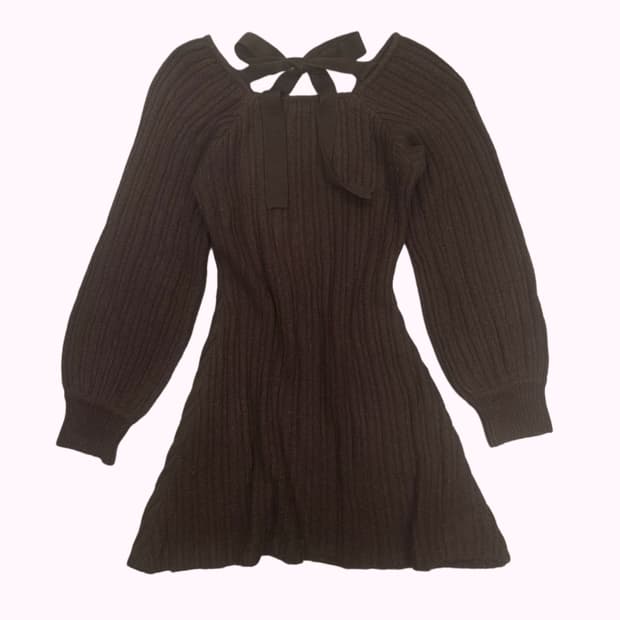 brown ribbon puff dress