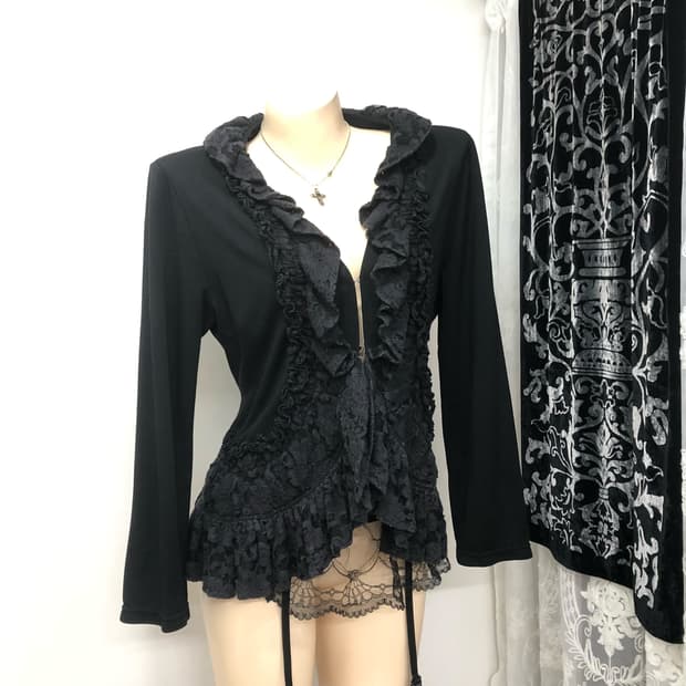 black lace trimming cardigan 