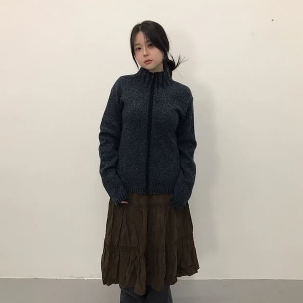 JPN Wool Blend Zip Knit Cardigan