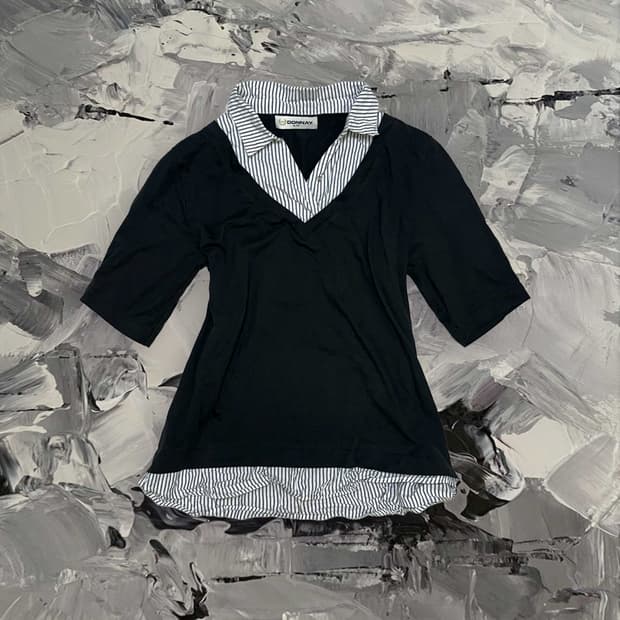DONNAY 블랙 스트라이프 셔츠 블라우스